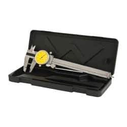 Value Collection - 0" to 6" Range, 0.001" Graduation, 0.1" per Revolution, Dial Caliper - Yellow Face, 1.57" Jaw Length - All Tool & Supply