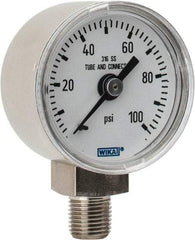 Wika - 1-1/2" Dial, 1/8 Thread, 0-100 Scale Range, Pressure Gauge - Lower Connection Mount, Accurate to 2.5% of Scale - All Tool & Supply