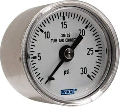 Wika - 1-1/2" Dial, 1/8 Thread, 0-30 Scale Range, Pressure Gauge - Center Back Connection Mount, Accurate to 2.5% of Scale - All Tool & Supply