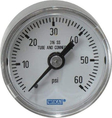 Wika - 1-1/2" Dial, 1/8 Thread, 0-60 Scale Range, Pressure Gauge - Center Back Connection Mount, Accurate to 2.5% of Scale - All Tool & Supply