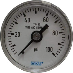 Wika - 1-1/2" Dial, 1/8 Thread, 0-100 Scale Range, Pressure Gauge - Center Back Connection Mount, Accurate to 2.5% of Scale - All Tool & Supply