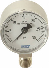 Wika - 2" Dial, 1/4 Thread, 0-30 Scale Range, Pressure Gauge - Lower Connection Mount, Accurate to 2.5% of Scale - All Tool & Supply