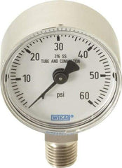 Wika - 2" Dial, 1/4 Thread, 0-60 Scale Range, Pressure Gauge - Lower Connection Mount, Accurate to 2.5% of Scale - All Tool & Supply