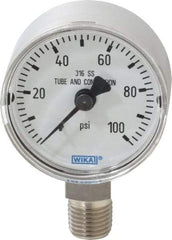 Wika - 2" Dial, 1/4 Thread, 0-100 Scale Range, Pressure Gauge - Lower Connection Mount, Accurate to 2.5% of Scale - All Tool & Supply