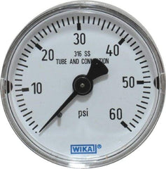 Wika - 2" Dial, 1/4 Thread, 0-60 Scale Range, Pressure Gauge - Center Back Connection Mount, Accurate to 2.5% of Scale - All Tool & Supply