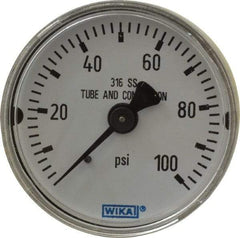 Wika - 2" Dial, 1/4 Thread, 0-100 Scale Range, Pressure Gauge - Center Back Connection Mount, Accurate to 2.5% of Scale - All Tool & Supply