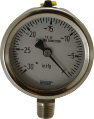 Wika - 2-1/2" Dial, 1/4 Thread, 30-0 Scale Range, Pressure Gauge - Lower Connection Mount, Accurate to 1.5% of Scale - All Tool & Supply