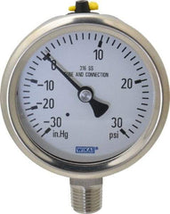 Wika - 2-1/2" Dial, 1/4 Thread, 30-0-30 Scale Range, Pressure Gauge - Lower Connection Mount, Accurate to 1.5% of Scale - All Tool & Supply