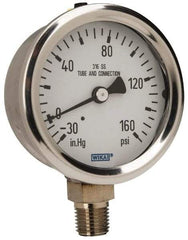 Wika - 2-1/2" Dial, 1/4 Thread, 30-0-160 Scale Range, Pressure Gauge - Lower Connection Mount, Accurate to 1.5% of Scale - All Tool & Supply