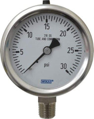 Wika - 2-1/2" Dial, 1/4 Thread, 0-30 Scale Range, Pressure Gauge - Lower Connection Mount, Accurate to 1.5% of Scale - All Tool & Supply