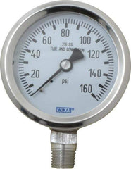 Wika - 2-1/2" Dial, 1/4 Thread, 0-160 Scale Range, Pressure Gauge - Lower Connection Mount, Accurate to 1.5% of Scale - All Tool & Supply