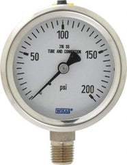 Wika - 2-1/2" Dial, 1/4 Thread, 0-200 Scale Range, Pressure Gauge - Lower Connection Mount, Accurate to 1.5% of Scale - All Tool & Supply