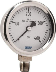 Wika - 2-1/2" Dial, 1/4 Thread, 0-400 Scale Range, Pressure Gauge - Lower Connection Mount, Accurate to 1.5% of Scale - All Tool & Supply