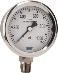 Wika - 2-1/2" Dial, 1/4 Thread, 0-1,000 Scale Range, Pressure Gauge - Lower Connection Mount, Accurate to 1.5% of Scale - All Tool & Supply