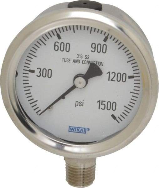 Wika - 2-1/2" Dial, 1/4 Thread, 0-1,500 Scale Range, Pressure Gauge - Lower Connection Mount, Accurate to 1.5% of Scale - All Tool & Supply