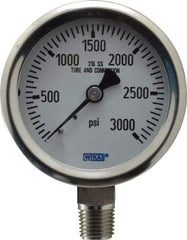 Wika - 2-1/2" Dial, 1/4 Thread, 0-3,000 Scale Range, Pressure Gauge - Lower Connection Mount, Accurate to 1.5% of Scale - All Tool & Supply