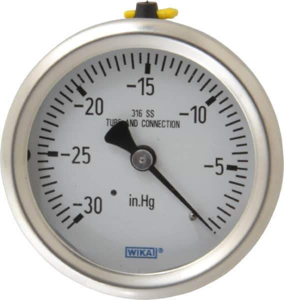 Wika - 2-1/2" Dial, 1/4 Thread, 30-0 Scale Range, Pressure Gauge - Center Back Connection Mount, Accurate to 1.5% of Scale - All Tool & Supply