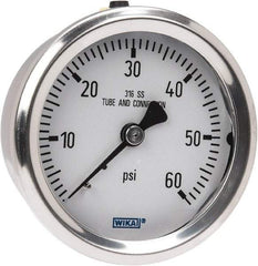 Wika - 2-1/2" Dial, 1/4 Thread, 0-60 Scale Range, Pressure Gauge - Center Back Connection Mount, Accurate to 1.5% of Scale - All Tool & Supply