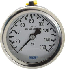 Wika - 2-1/2" Dial, 1/4 Thread, 0-160 Scale Range, Pressure Gauge - Center Back Connection Mount, Accurate to 1.5% of Scale - All Tool & Supply