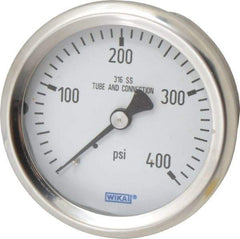 Wika - 2-1/2" Dial, 1/4 Thread, 0-400 Scale Range, Pressure Gauge - Center Back Connection Mount, Accurate to 1.5% of Scale - All Tool & Supply