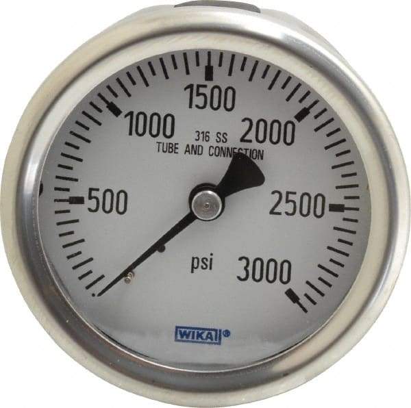 Wika - 2-1/2" Dial, 1/4 Thread, 0-3,000 Scale Range, Pressure Gauge - Center Back Connection Mount, Accurate to 1.5% of Scale - All Tool & Supply