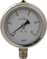 Wika - 4" Dial, 1/2 Thread, 0-15 Scale Range, Pressure Gauge - Lower Connection Mount, Accurate to 1% of Scale - All Tool & Supply