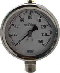 Wika - 4" Dial, 1/2 Thread, 0-160 Scale Range, Pressure Gauge - Lower Connection Mount, Accurate to 1% of Scale - All Tool & Supply