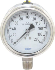 Wika - 4" Dial, 1/2 Thread, 0-200 Scale Range, Pressure Gauge - Lower Connection Mount, Accurate to 1% of Scale - All Tool & Supply