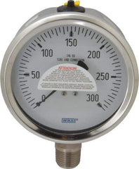 Wika - 4" Dial, 1/2 Thread, 0-300 Scale Range, Pressure Gauge - Lower Connection Mount, Accurate to 1% of Scale - All Tool & Supply