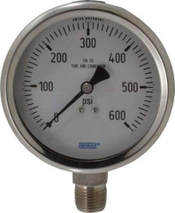 Wika - 4" Dial, 1/2 Thread, 0-600 Scale Range, Pressure Gauge - Lower Connection Mount, Accurate to 1% of Scale - All Tool & Supply