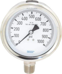 Wika - 4" Dial, 1/2 Thread, 0-1,000 Scale Range, Pressure Gauge - Lower Connection Mount, Accurate to 1% of Scale - All Tool & Supply