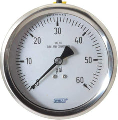 Wika - 4" Dial, 1/2 Thread, 0-60 Scale Range, Pressure Gauge - Lower Back Connection Mount, Accurate to 1% of Scale - All Tool & Supply