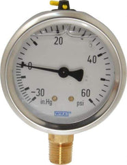 Wika - 2-1/2" Dial, 1/4 Thread, 30-0-60 Scale Range, Pressure Gauge - Lower Connection Mount, Accurate to 1.5% of Scale - All Tool & Supply