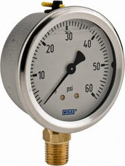 Wika - 2-1/2" Dial, 1/4 Thread, 0-60 Scale Range, Pressure Gauge - Lower Connection Mount, Accurate to 1.5% of Scale - All Tool & Supply