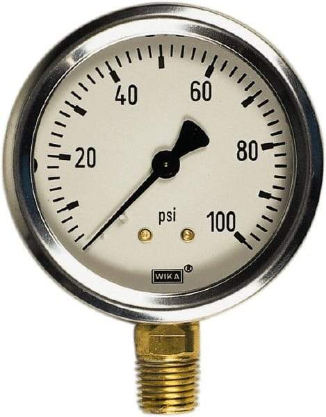 Wika - 4" Dial, 1/2 Thread, 0-5,000 Scale Range, Pressure Gauge - Lower Back Connection Mount, Accurate to 1% of Scale - All Tool & Supply