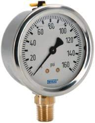 Wika - 2-1/2" Dial, 1/4 Thread, 0-160 Scale Range, Pressure Gauge - Lower Connection Mount, Accurate to 1.5% of Scale - All Tool & Supply