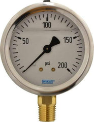 Wika - 2-1/2" Dial, 1/4 Thread, 0-200 Scale Range, Pressure Gauge - Lower Connection Mount, Accurate to 1.5% of Scale - All Tool & Supply