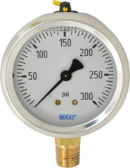 Wika - 2-1/2" Dial, 1/4 Thread, 0-300 Scale Range, Pressure Gauge - Lower Connection Mount, Accurate to 1.5% of Scale - All Tool & Supply