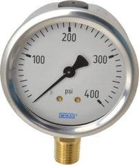 Wika - 2-1/2" Dial, 1/4 Thread, 0-400 Scale Range, Pressure Gauge - Lower Connection Mount, Accurate to 1.5% of Scale - All Tool & Supply