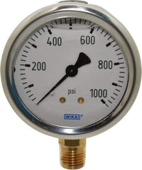 Wika - 2-1/2" Dial, 1/4 Thread, 0-1,000 Scale Range, Pressure Gauge - Lower Connection Mount, Accurate to 1.5% of Scale - All Tool & Supply