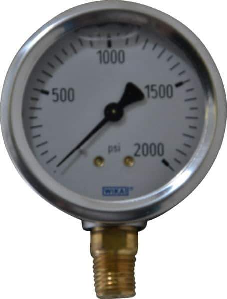 Wika - 2-1/2" Dial, 1/4 Thread, 0-2,000 Scale Range, Pressure Gauge - Lower Connection Mount, Accurate to 1.5% of Scale - All Tool & Supply