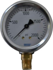 Wika - 2-1/2" Dial, 1/4 Thread, 0-2,000 Scale Range, Pressure Gauge - Lower Connection Mount, Accurate to 1.5% of Scale - All Tool & Supply