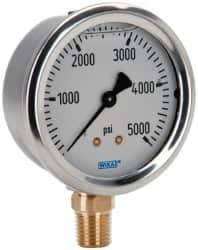 Wika - 2-1/2" Dial, 1/4 Thread, 0-5,000 Scale Range, Pressure Gauge - Lower Connection Mount, Accurate to 1.5% of Scale - All Tool & Supply