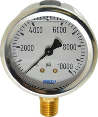 Wika - 2-1/2" Dial, 1/4 Thread, 0-10,000 Scale Range, Pressure Gauge - Lower Connection Mount, Accurate to 1.5% of Scale - All Tool & Supply