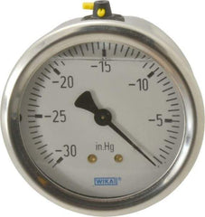 Wika - 2-1/2" Dial, 1/4 Thread, 30-0 Scale Range, Pressure Gauge - Center Back Connection Mount, Accurate to 1.5% of Scale - All Tool & Supply