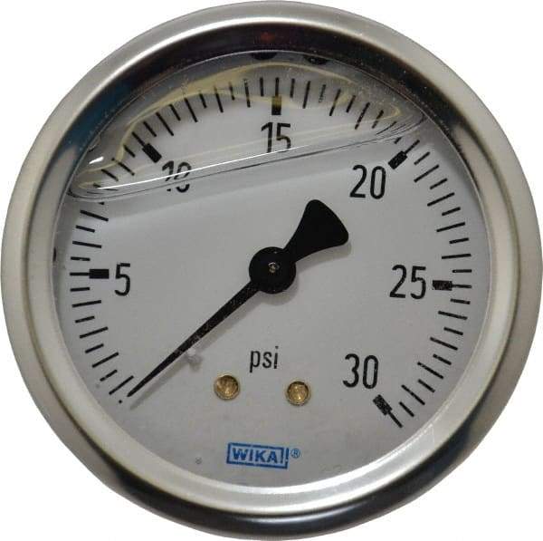 Wika - 2-1/2" Dial, 1/4 Thread, 0-30 Scale Range, Pressure Gauge - Center Back Connection Mount, Accurate to 1.5% of Scale - All Tool & Supply