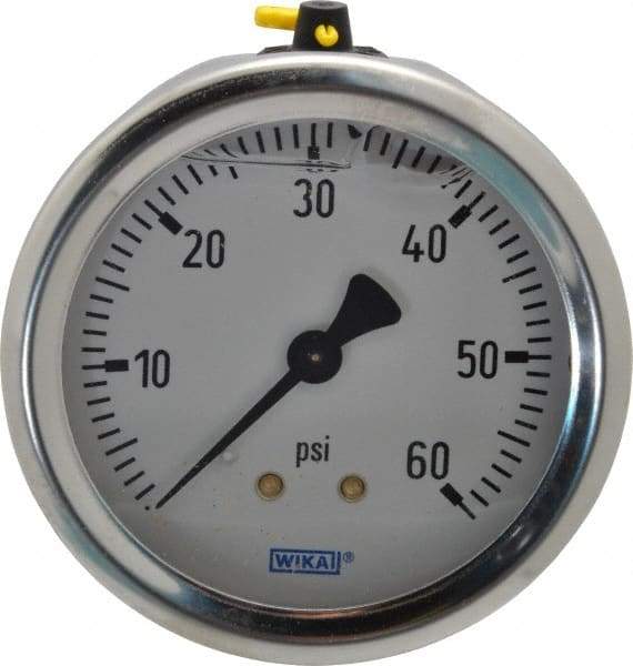 Wika - 2-1/2" Dial, 1/4 Thread, 0-60 Scale Range, Pressure Gauge - Center Back Connection Mount, Accurate to 1.5% of Scale - All Tool & Supply