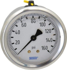 Wika - 2-1/2" Dial, 1/4 Thread, 0-160 Scale Range, Pressure Gauge - Center Back Connection Mount, Accurate to 1.5% of Scale - All Tool & Supply