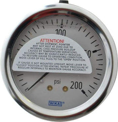 Wika - 2-1/2" Dial, 1/4 Thread, 0-200 Scale Range, Pressure Gauge - Center Back Connection Mount, Accurate to 1.5% of Scale - All Tool & Supply