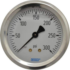 Wika - 2-1/2" Dial, 1/4 Thread, 0-300 Scale Range, Pressure Gauge - Center Back Connection Mount, Accurate to 1.5% of Scale - All Tool & Supply